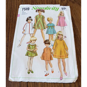 Simplicity Sewing 7519 Girl's Size 8 Vintage Dress Sewing Pattens